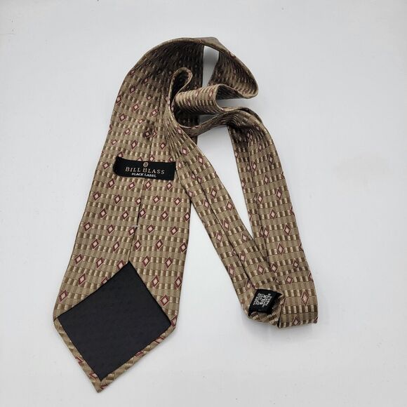 Necktie Mens Vintage Bill Blass Black Label 100% Silk, Tan Black, Size 56 By 4 - Picture 3 of 6